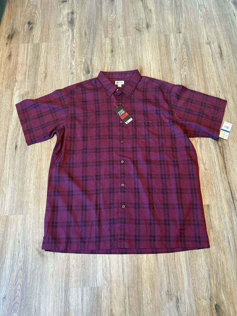 Haggar Short Sleeve Plaid Shirt Size XL Windsor Wine Men’s